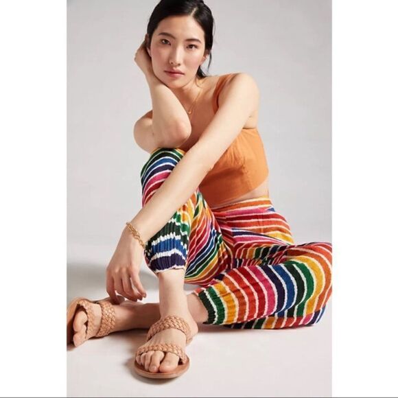 NEW Anthropologie FARM Rio Rainbow Stripe Joggers Track Lounge Pants X-Small - Picture 1 of 4